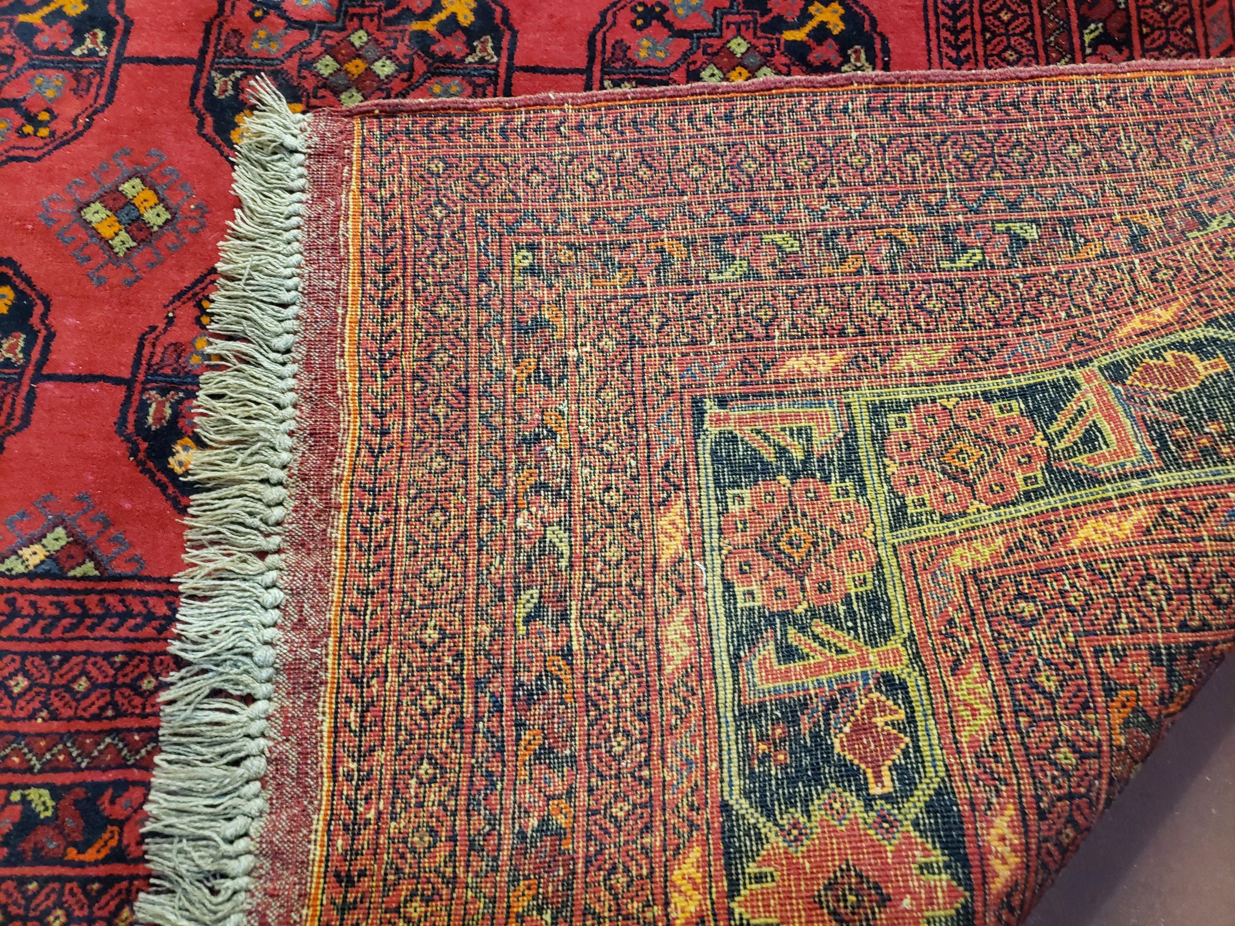 7x10 Vintage Afghan Turkoman Yamud Bokhara Rug Red Bukhara Hand-Knotted Oriental Afghanistan Carpet Wool - Jewel Rugs