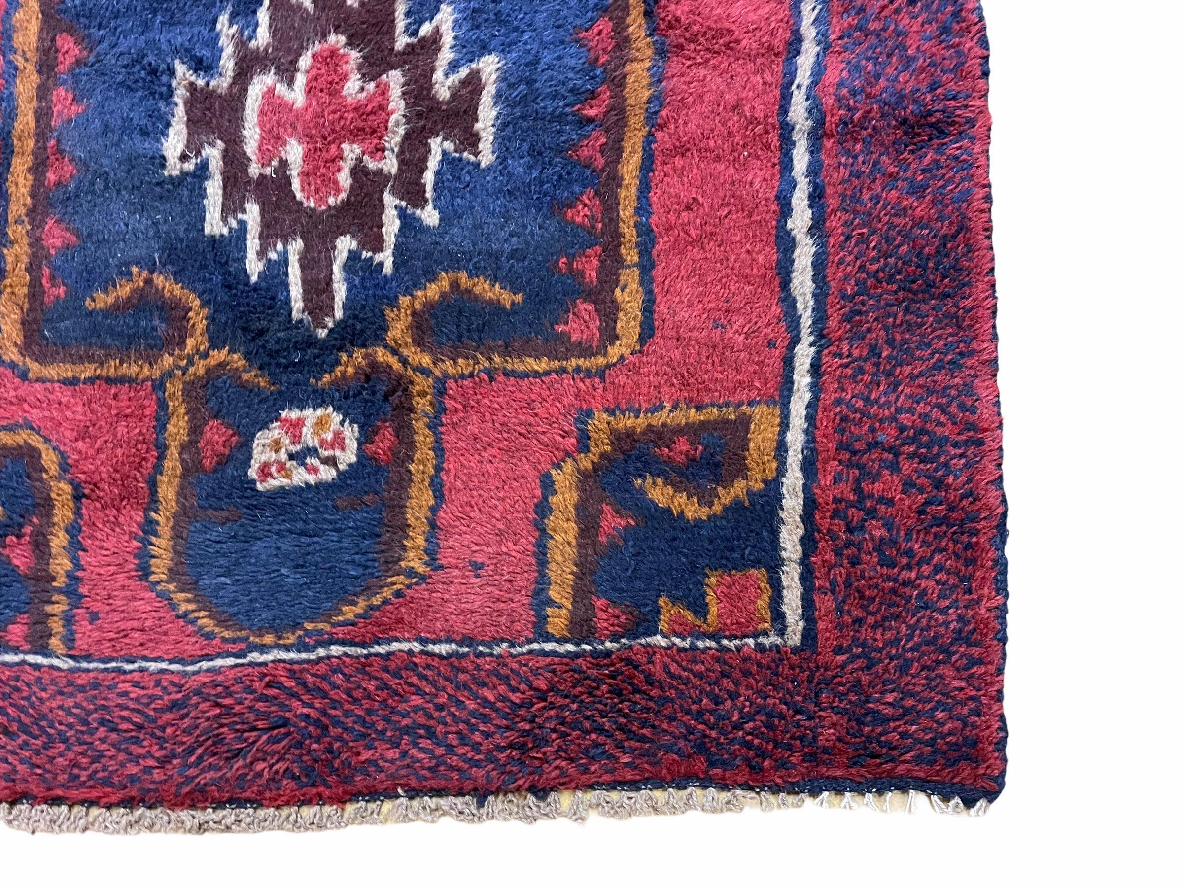 2' 8" X 4' 4" Vintage Handmade Tribal Wool Rug Balouchi Rug Afghan Rug Red Blue - Jewel Rugs