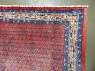 Persian Runner Rug 3.7 x 11, Persian Seraband Saraband Rug, Mir Pattern, Repeated Paisley Boteh, Red Beige and Blue, Hand Knotted Vintage Antique Wool Oriental Runner 11ft - Jewel Rugs