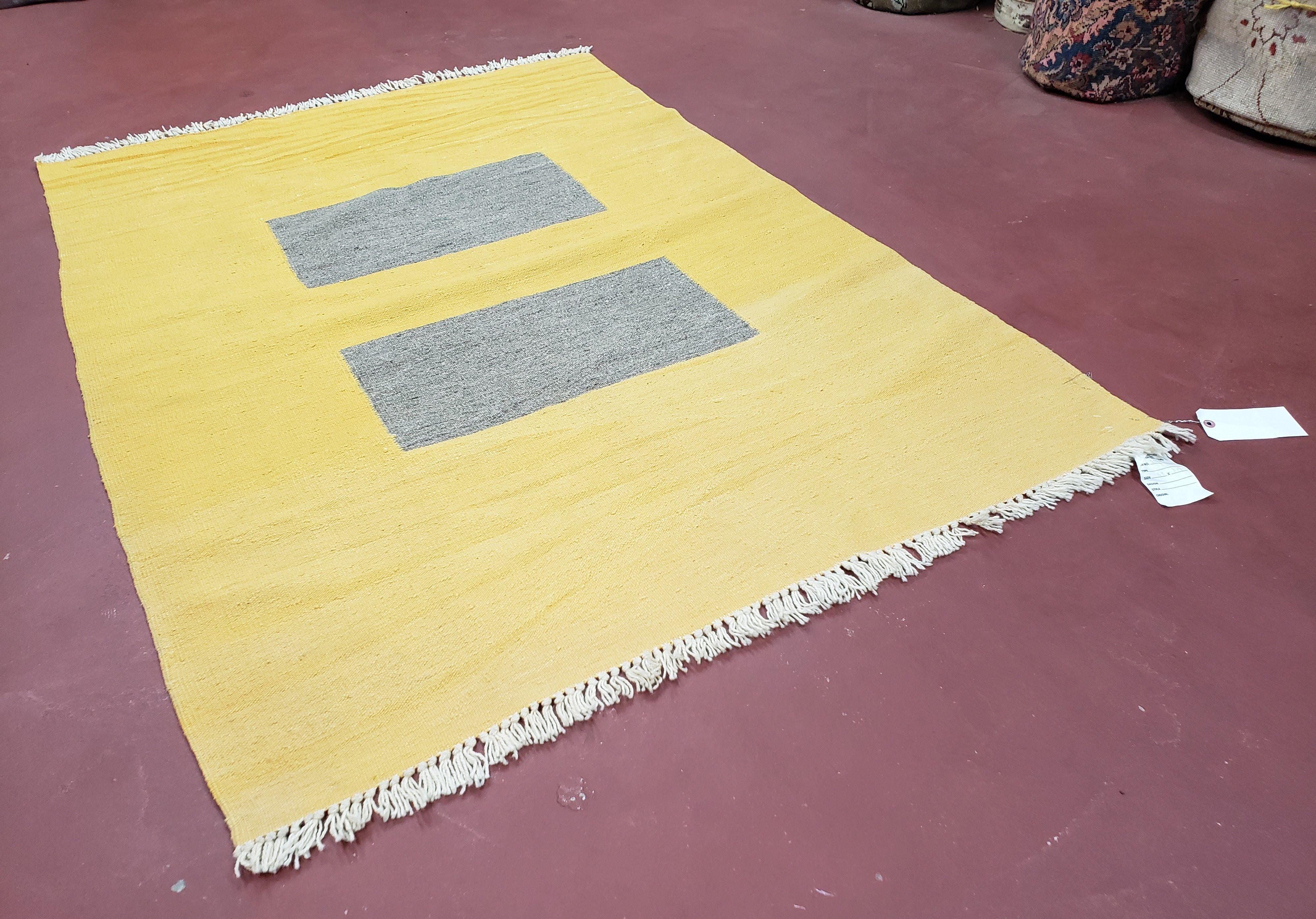 Yellow and Gray Rug, 4x5 - 4x6 Rugs, New Turkish Kilim Rug, Flatweave Area Rug, Boho Abstract Rug, Minimal Decor, Hand Woven, Handmade, Wool - Jewel Rugs