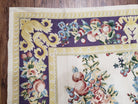 Vintage Chinese Floral Needlepoint Area Rug 6x9, Wool Hand-Woven Handmade Flatweave Rug, Ivory & Purple, Fruits Grapes Apples, Dining Room - Jewel Rugs