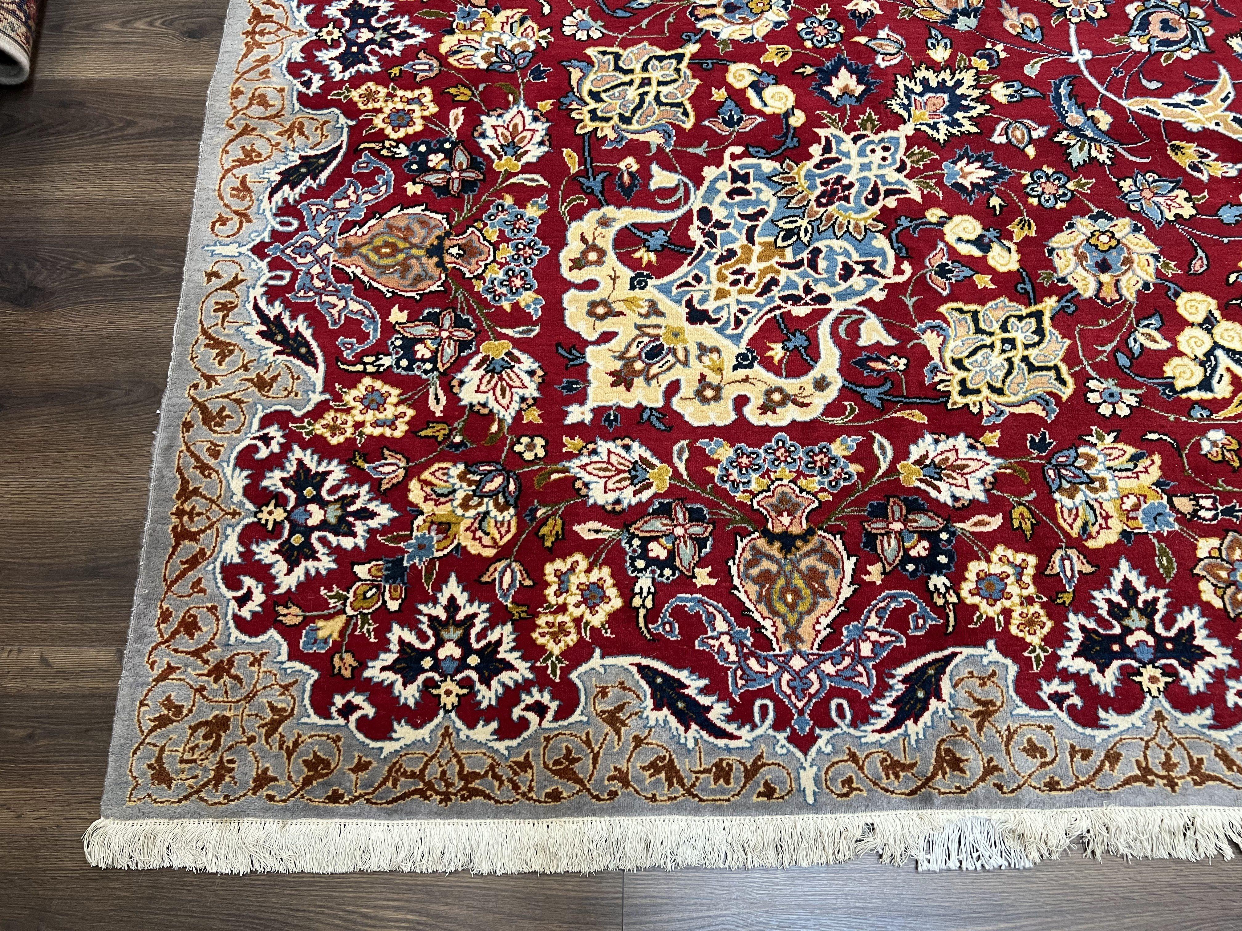 Large Red Persian Kashan Rug 10x14, Allover Floral Pattern, Central Medallion, Vintage Antique Rug, Hand Knotted Wool Authentic Oriental Carpet - Jewel Rugs