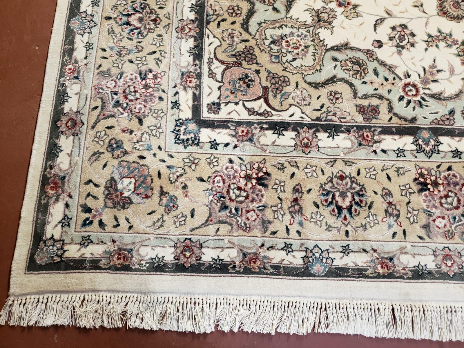 8x10 Oriental Carpet - Persian Design Rug - Wool Hand Knotted Area Rug with Silk Rug - Very Fine Beige Floral Rug - Elegant Dining Room Rug - Jewel Rugs