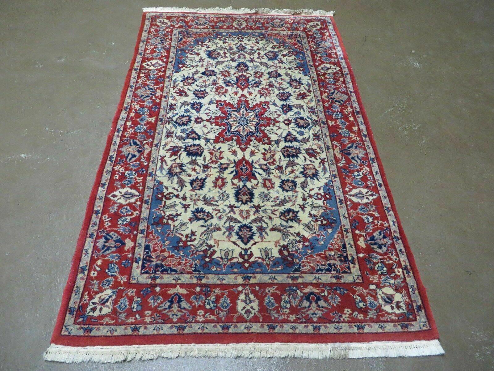 3' X 5' Vintage Handmade Authentic Oriental Floral Medallion Fine Wool Rug Beige Red and Blue Top Quality Veg Dyes - Jewel Rugs