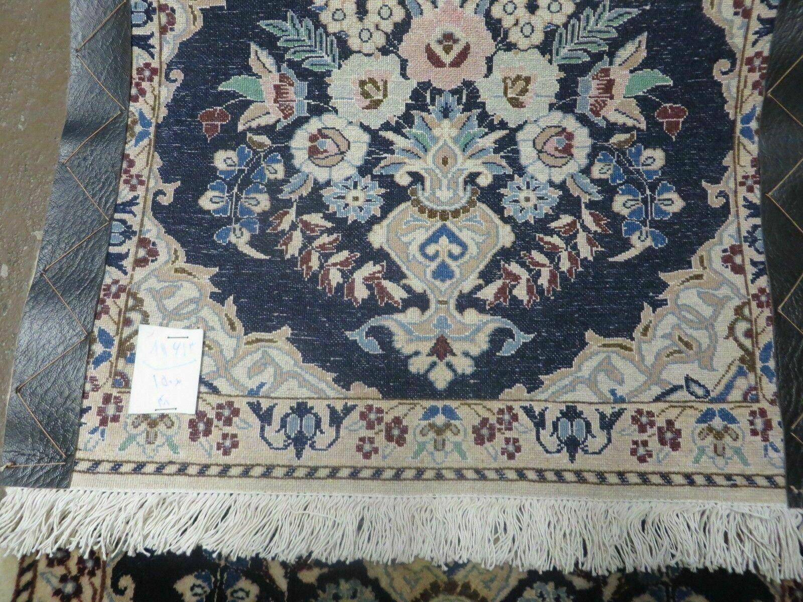 Fine Persian Runner 1.8 x 5, Persian Nain Carpet, Short Runner 5ft Long, Hand Knotted Wool and Silk Antique Rug, Floral Vases, Navy Blue and Ivory, Luxury Rug - Jewel Rugs