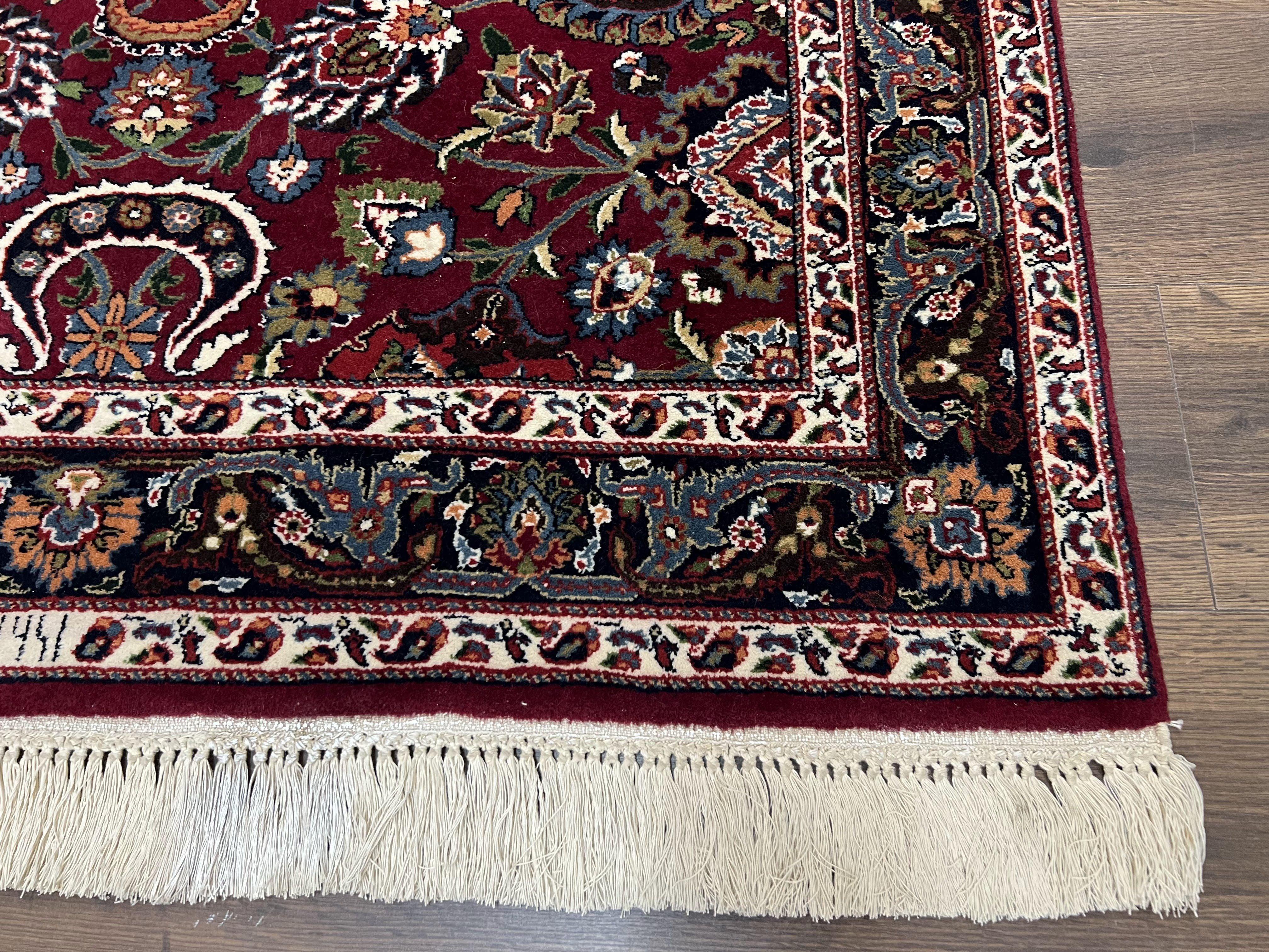 Persian Rug 4x6, Wine Red Persian Mashad Oriental Carpet, Floral Allover, Dated Signature, Hand Knotted Vintage Rug, Wool Rug 4 x 6, Entryway Rug - Jewel Rugs