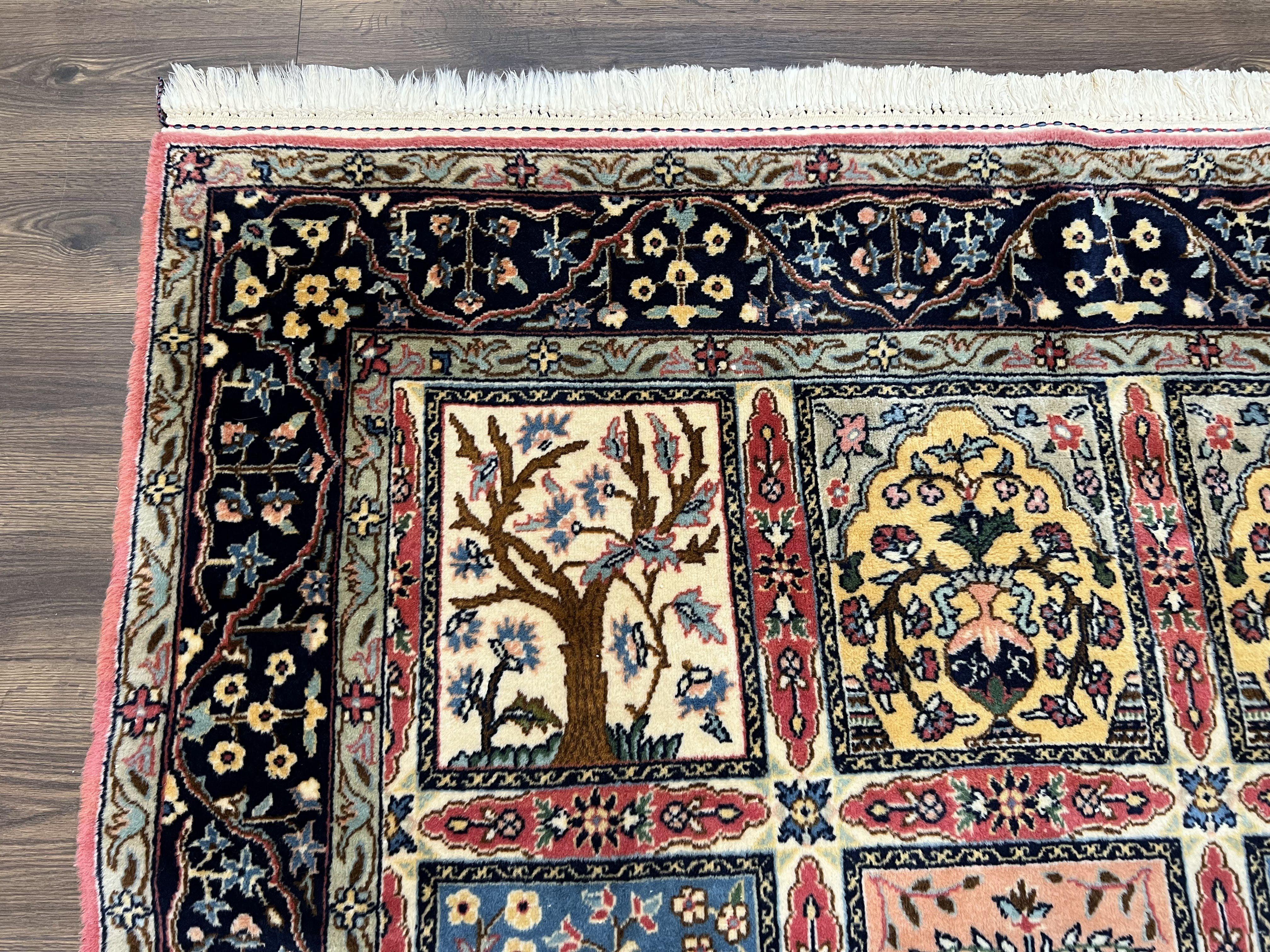 Beautiful Persian Rug 7x10, Semi Antique Persian Tabriz Carpet, Kheshti Panel Design, Tree of Life, Vases, Wool Hand Knotted Authentic Oriental Rug - Jewel Rugs