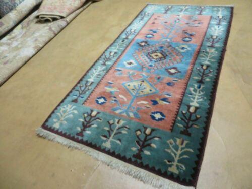 3' X 5' 7" Vintage Handmade Art Deco Chinese Wool Rug Nice Teal Salmon Nice - Jewel Rugs