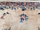 Antique Chinese Peking Area Rug 9x12, Beige & Blue, Hand-Knotted, Peacocks, Chinese Art Deco Carpet, Early 20th Century Rug, Light Colors - Jewel Rugs