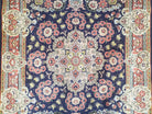 Semi Antique Persian Sarouk Rug, Vases & Flower Design, Dark Blue & Pale Red, Hand-Knotted, Wool, 3'8" x 5'3" - Jewel Rugs