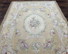 French Aubusson Rug 5x7, European Savonnerie Carpet 5 x 7 Flat Weave Handwoven, Wool & Silk, Light Colors, Floral Elegant Chinese Aubusson - Jewel Rugs