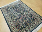 3' X 4' Vintage Handmade India Jaipur Floral Wool Rug Carpet Nice Dark Blue - Jewel Rugs