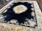 9x12 Chinese Aubusson Rug, 9 x 12 Plush Chinese Rug, 12x9 Floral Chinese Rug, 90 Line Carpet, Art Deco Rug Peking Rug Vintage Wool Black Rug - Jewel Rugs