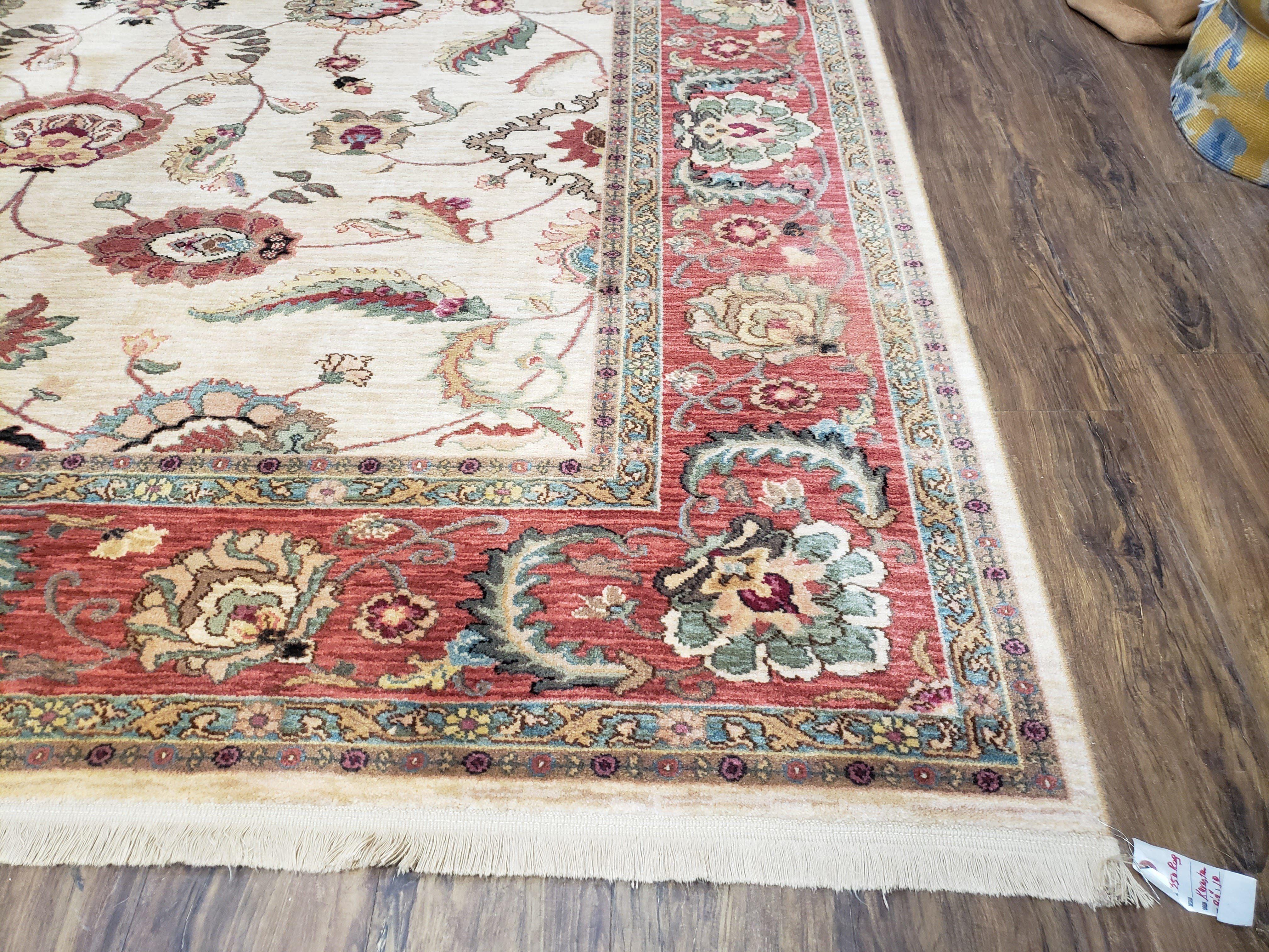 Karastan Rug 8' 8" x 10', Ashara Agra Ivory #549, Room Sized Karastan Area Rug, Wool Karastan Rug, Traditional Rug for Living Room Beige Red - Jewel Rugs