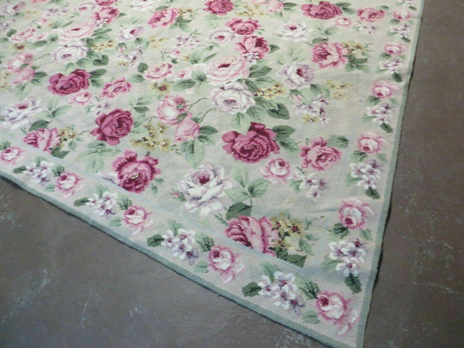 10' X 13' Stark USA Handmade Needlepoint Wool Floral Area Rug Rose Garden Chic Carpet - Jewel Rugs