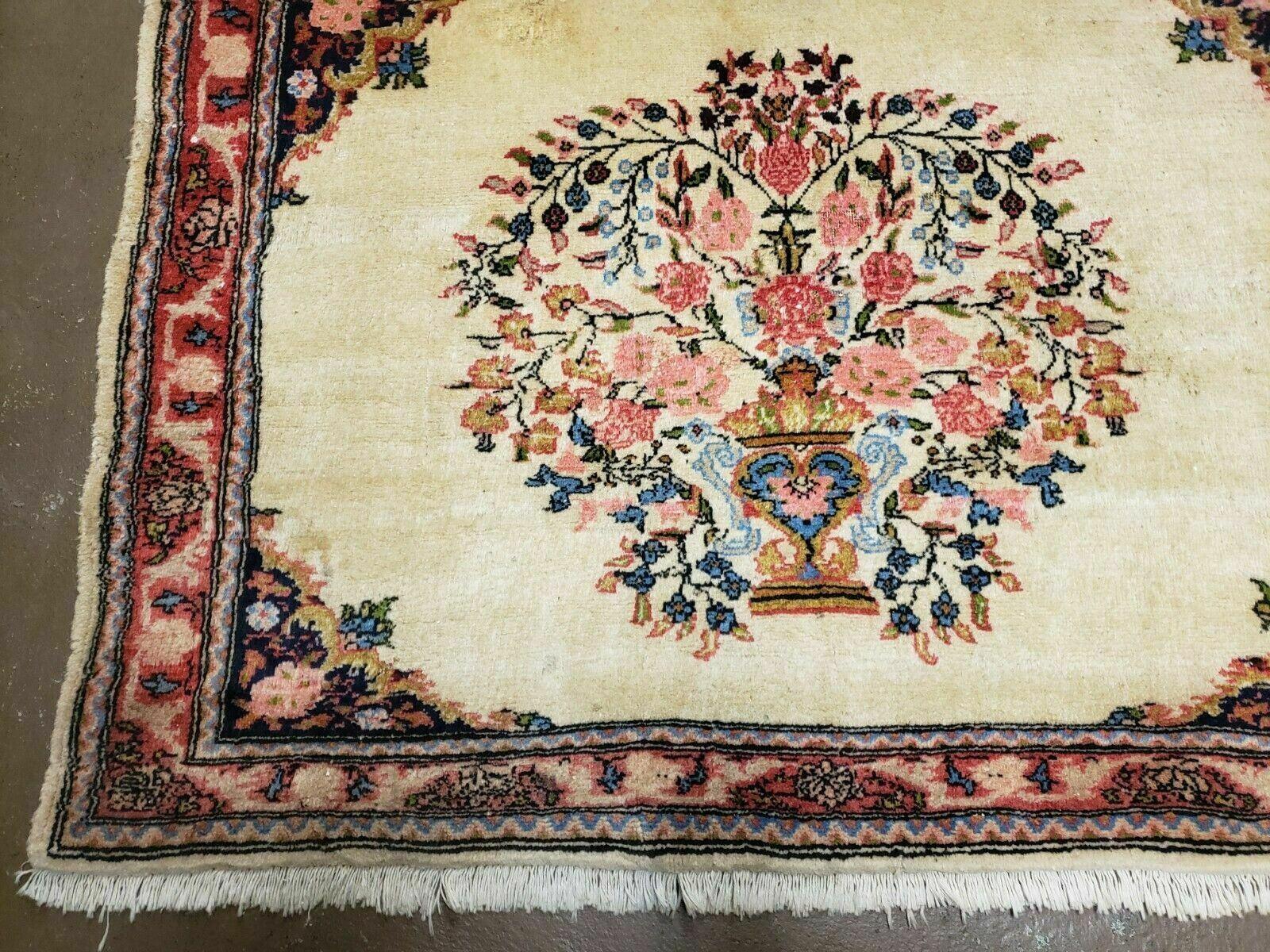 2' 7" X 3' 6" Antique Rug Hand Knotted Pictorial Wool Oriental Flowers - Jewel Rugs