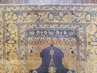 Rare Turkish Ghiordes Prayer Rug 4 x 5.8 ft, Late 19th Century Turkish Oriental Carpet, Mehrab Antique Prayer Rug, Museum Quality, Blue, Tan - Jewel Rugs