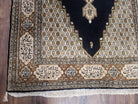 Persian Silk Qum Rug, Silk on Silk, Black Golden Brown and Beige, Hand-Knotted, 3'6" x 5' 5" - Jewel Rugs