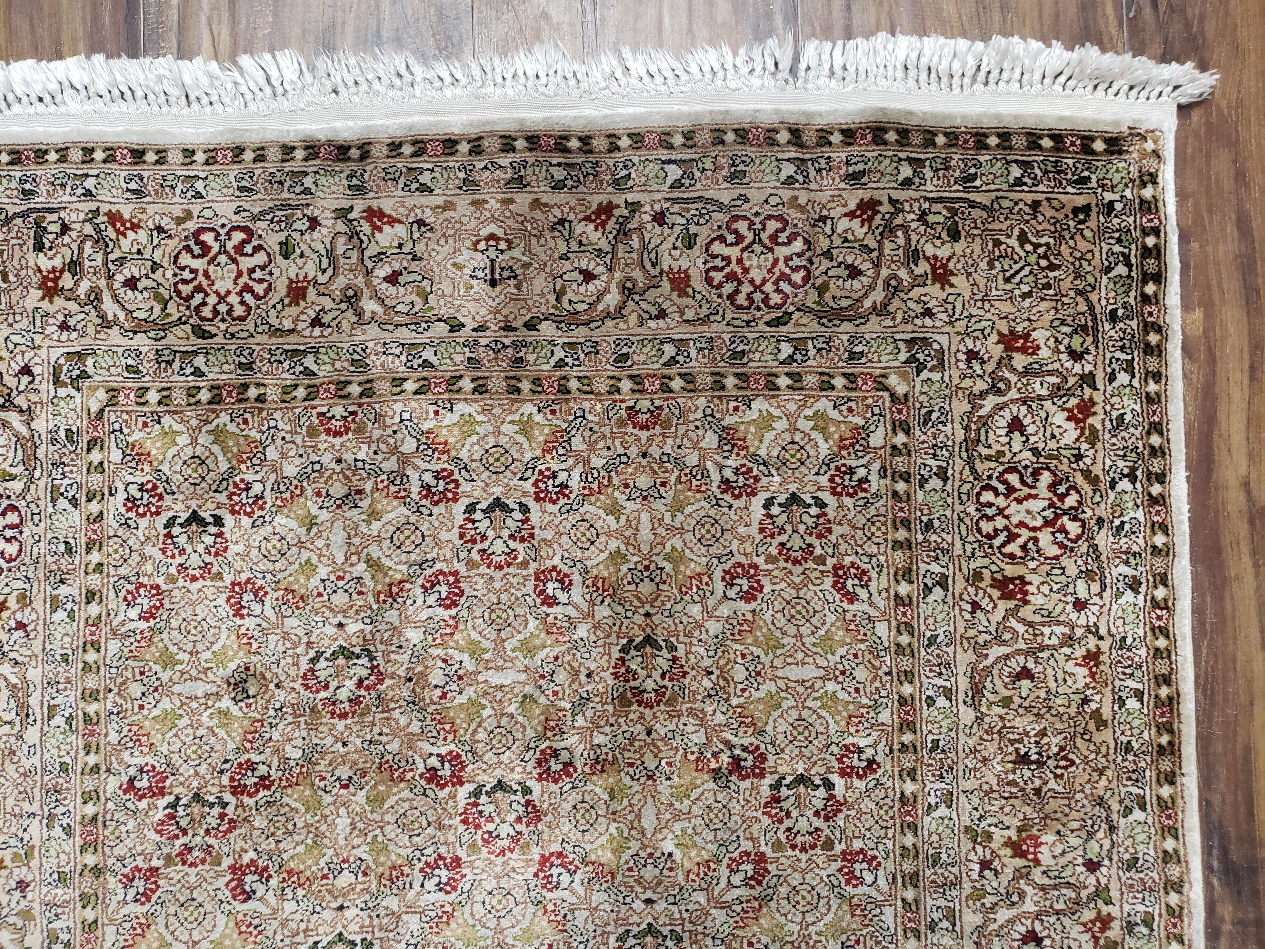 Indian Silk Runner Rug 2'6" x 7' 10", Indo Kashmiri Fine Oriental Runner, Hallway Carpet, Vintage Traditional Oriental Runner 8ft Long - Jewel Rugs