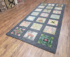 American Hooked Rug 3' 6" x 7' 9", Panel Design, Flowers, Vase, Butterfly, Bird, Handmade Hooked Carpet, Vintage Hand Hooked Runner Rug - Jewel Rugs