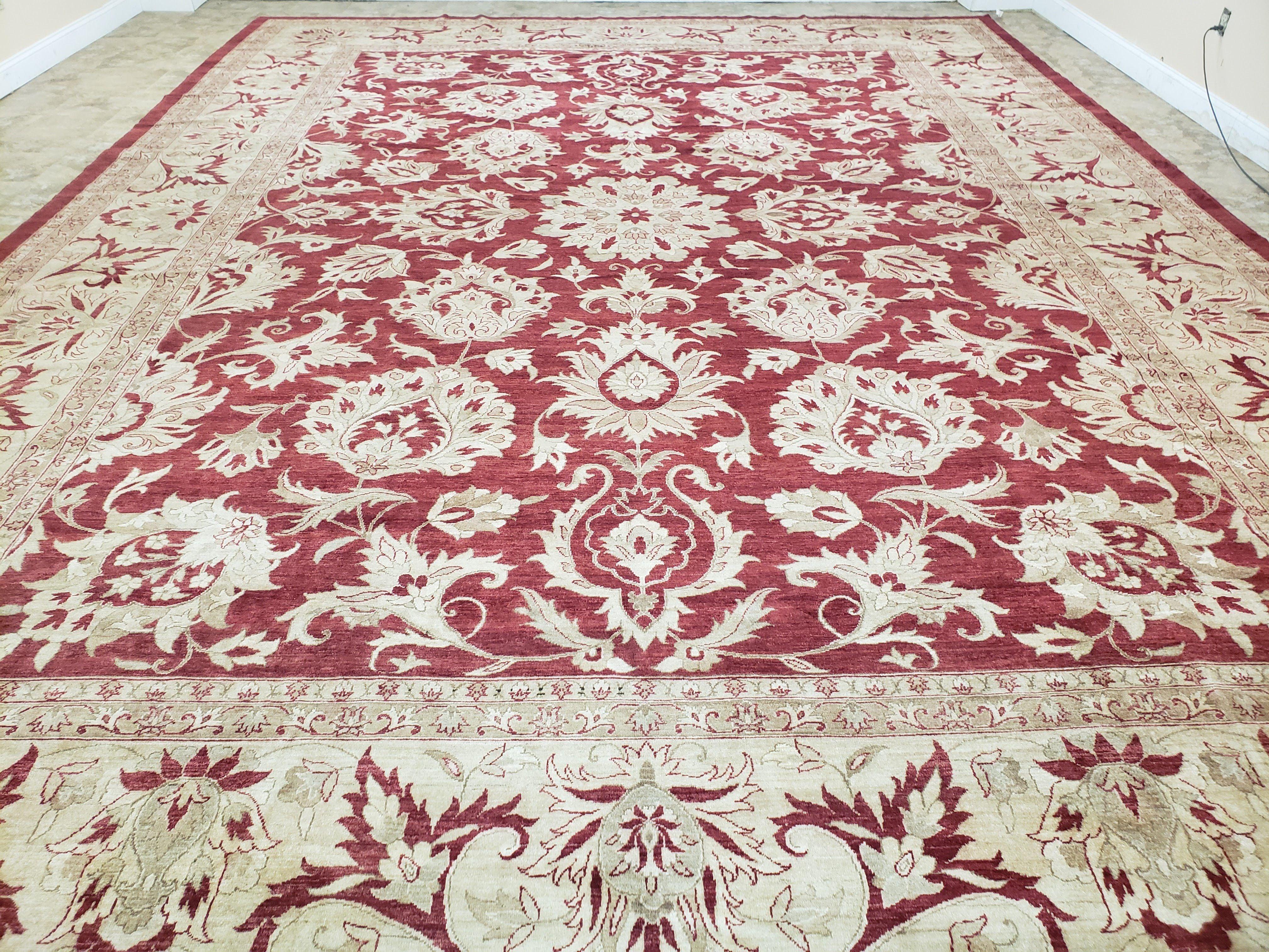 Oversized Rug, 14x19 - 15x20 Area Rugs, Red and Beige Peshawar Rug, Large Oriental Carpet, Pakistani Rug, Floral Allover, Handmade, Wool - Jewel Rugs