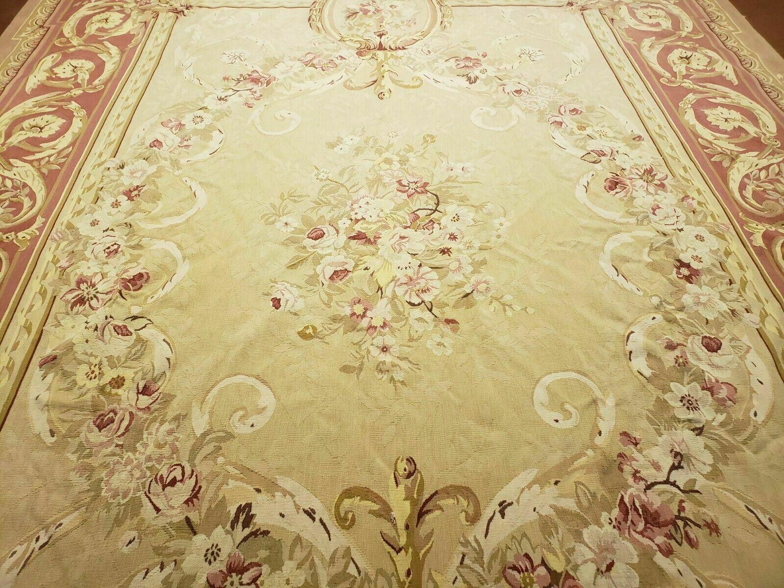 9' X 12' Gorgeous Handmade Flat Pile Wool Rug French Aubusson Weave Savonnerie - Jewel Rugs