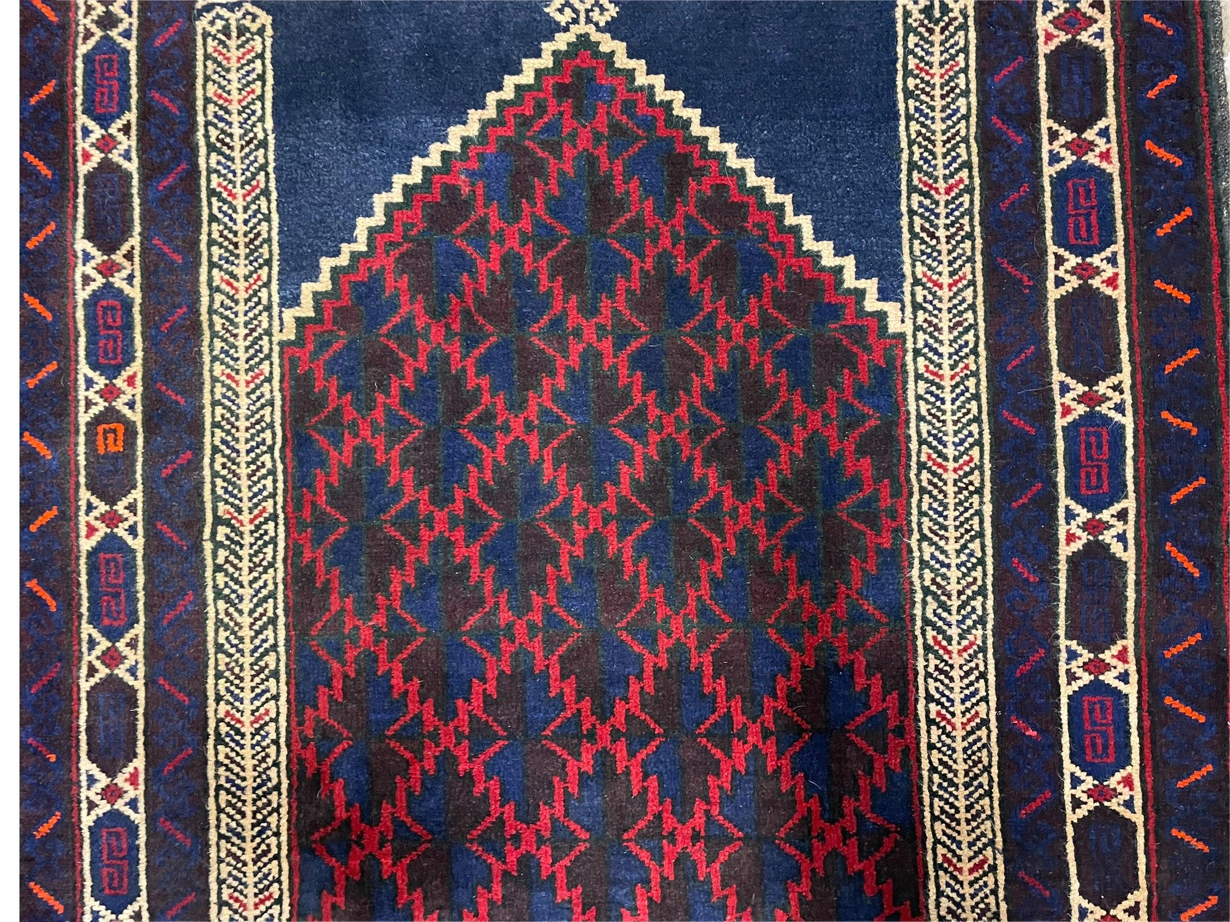 3x5 Vintage Handmade Tribal Wool Rug Balouchi Prayer Rug Afghan Rug Red Blue Wow - Jewel Rugs