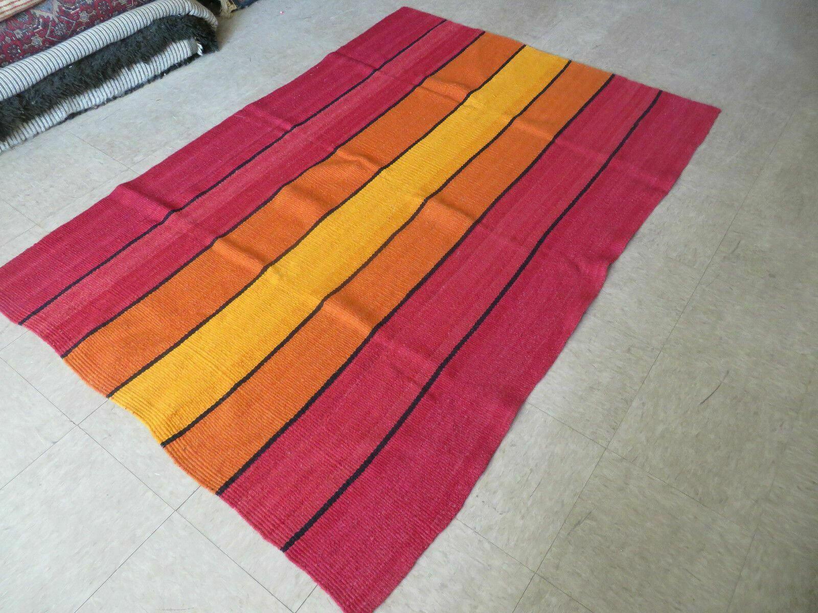 4' x 6' Vintage Handmade South American Kilim Chief Blanket Design Rug Stripes - Jewel Rugs