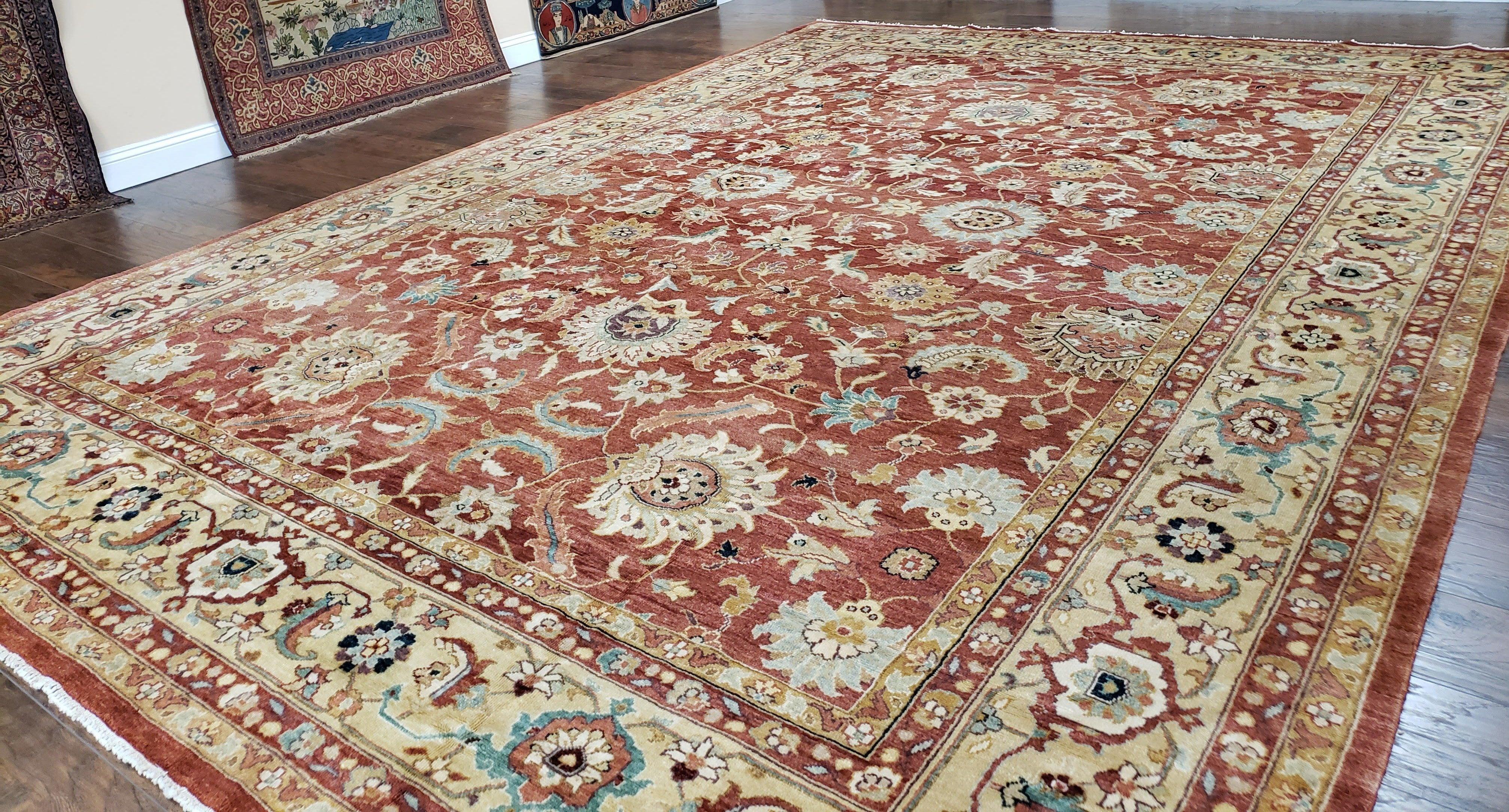 Safavieh Room Sized Rug 10x14, Wool Hand-Knotted Auburn Red & Light Gold Egyptian Mahal Oriental Carpet, 10 x 14 Large Living Room Rug - Jewel Rugs