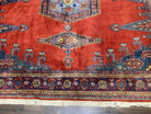 Square Persian Rug 7.7 x 7.3, Red and Blue Persian Wiss/Viss Hand Knotted Carpet, Antique Wool Oriental Tribal Rug, Boho Rug, Geometric Medallions - Jewel Rugs