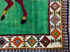 4 X 7 Handmade Rug Zagros Quality Wool Pictorial Horses Green Butterfly Colorful - Jewel Rugs