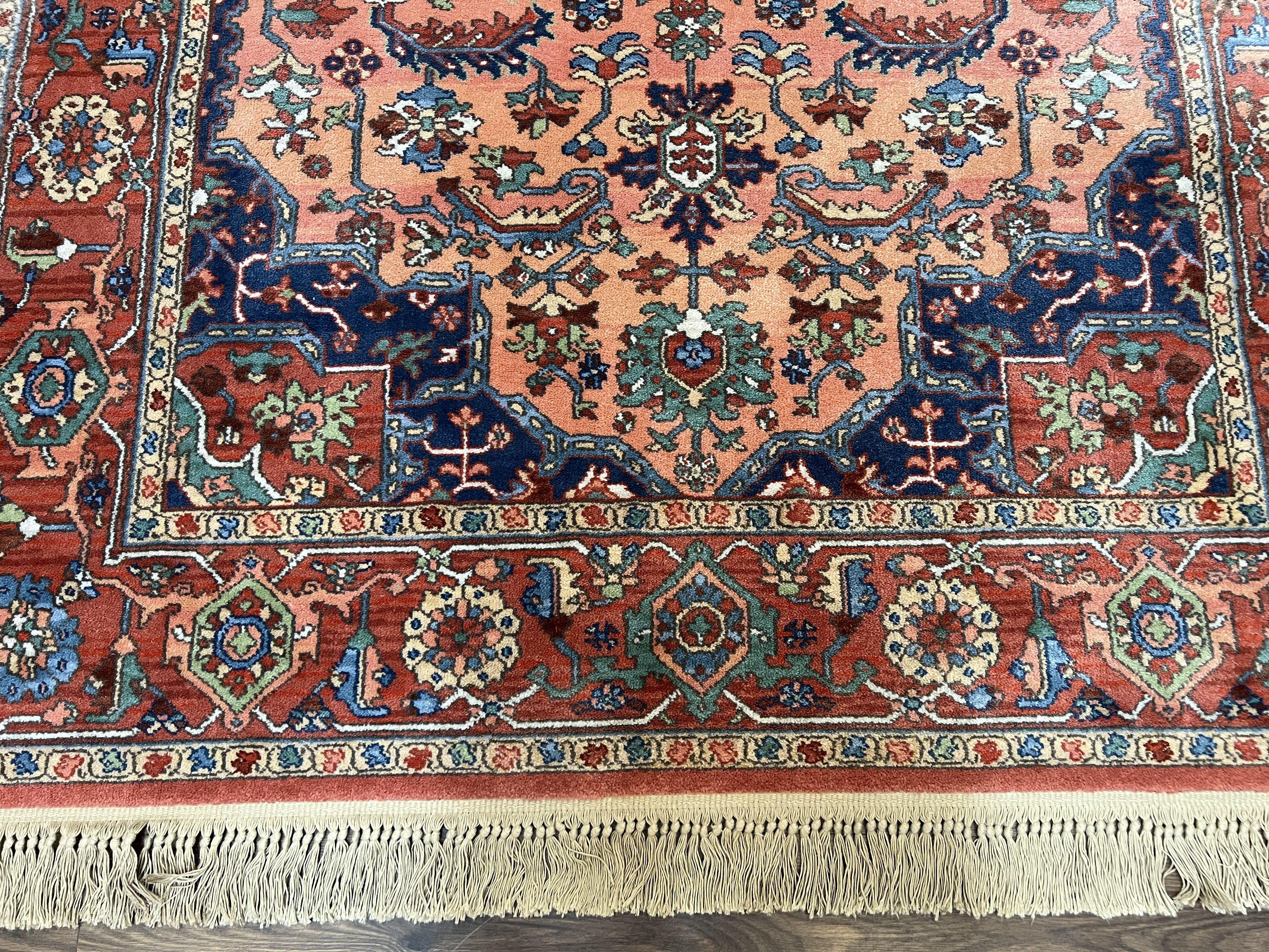 Karastan Medallion Serapi Rug #736, Wool Karastan Carpet 5.9 x 9, Discontinued Original 700 Series Karastan Area Rug 6x9 Vintage, Red Blue - Jewel Rugs