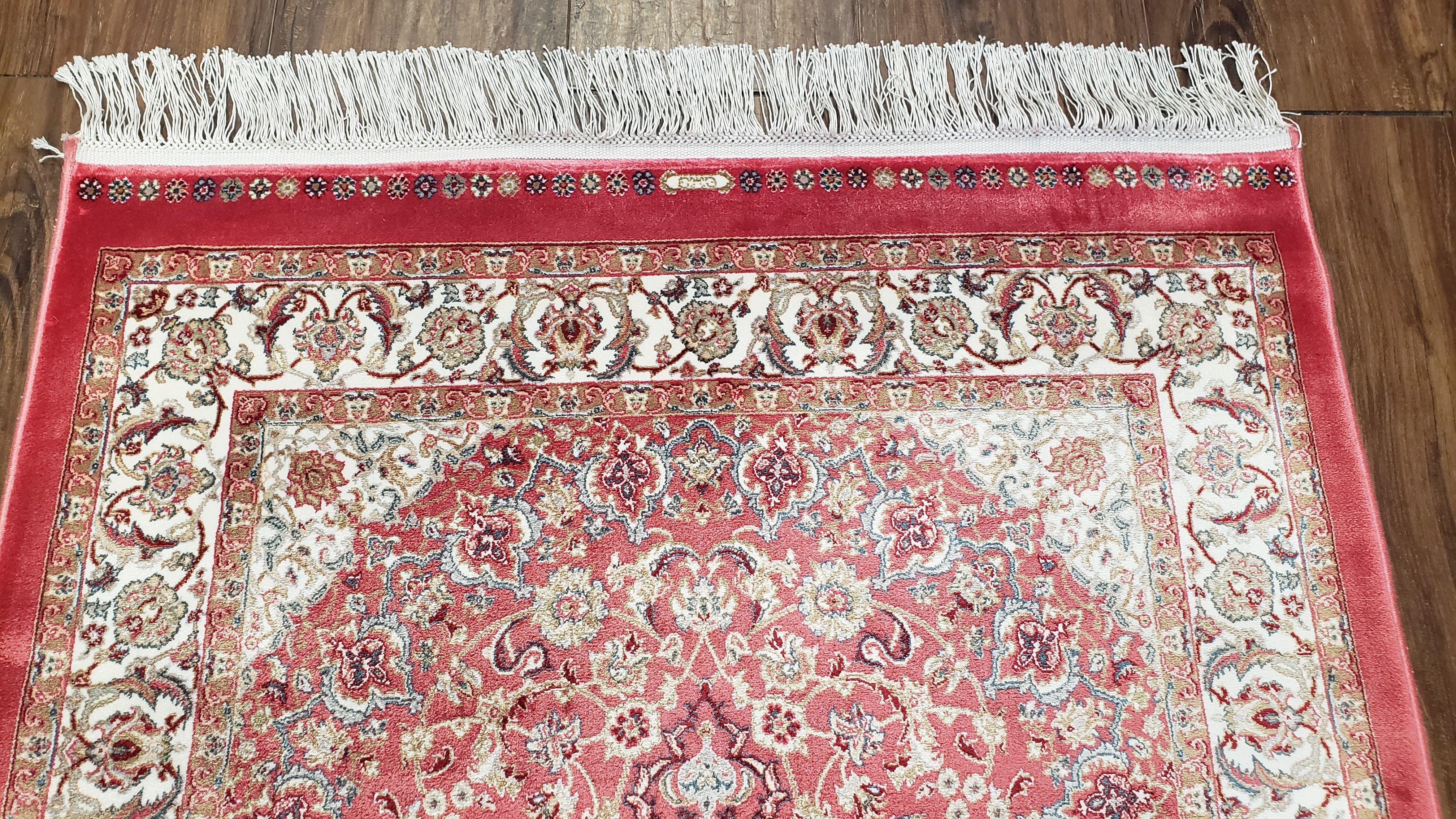 Red & Cream Silk Rug, Small Silk Carpet, Oriental Rug with Medallion, Accent Rug, Bamboo Silk, New, 2.5 x 4 ft Rug Mat, 2' 8" x 4' 1" - Jewel Rugs