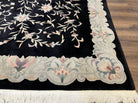 Chinese Wool Rug 9x11, Black Chinese 90 Line Carpet, Allover Floral Chinese Rug, Soft Plush Rug, Black Gray Teal Rug, Vintage Chinese Rug - Jewel Rugs