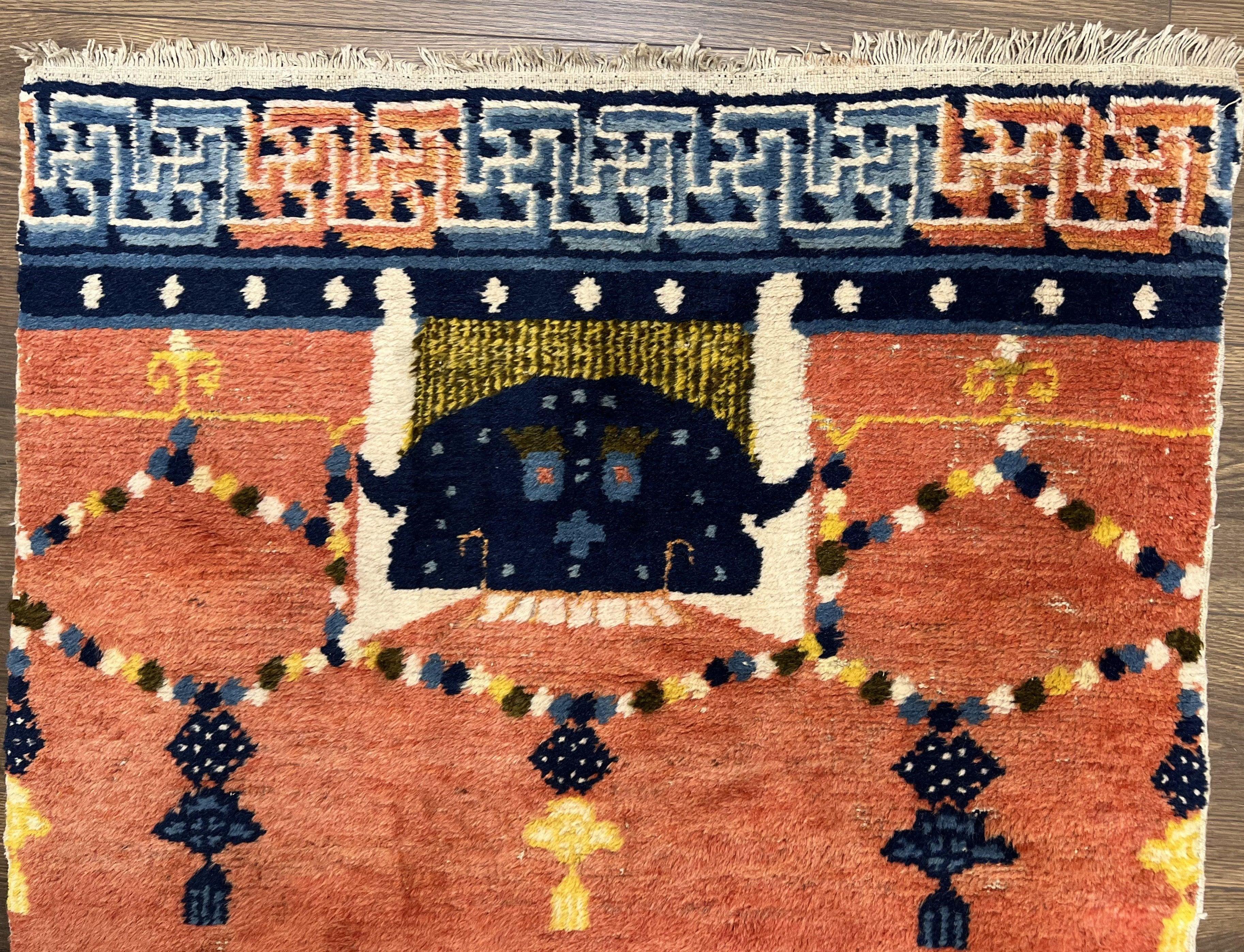 Rare Chinese Ningxia Pillar Rug 3x8, Late Qing Dynasty, 5 Clawed Dragon, Cloud Rainbow Border, Collectible Antique Carpet, Wool Hand Knotted - Jewel Rugs