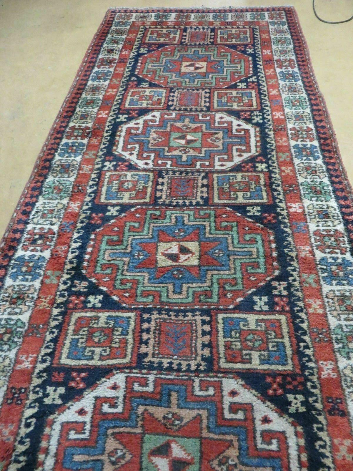 3 '4" X 10' Vintage Handmade Turkish Kazak Caucasian Wool Runner Rug Red Nice - Jewel Rugs