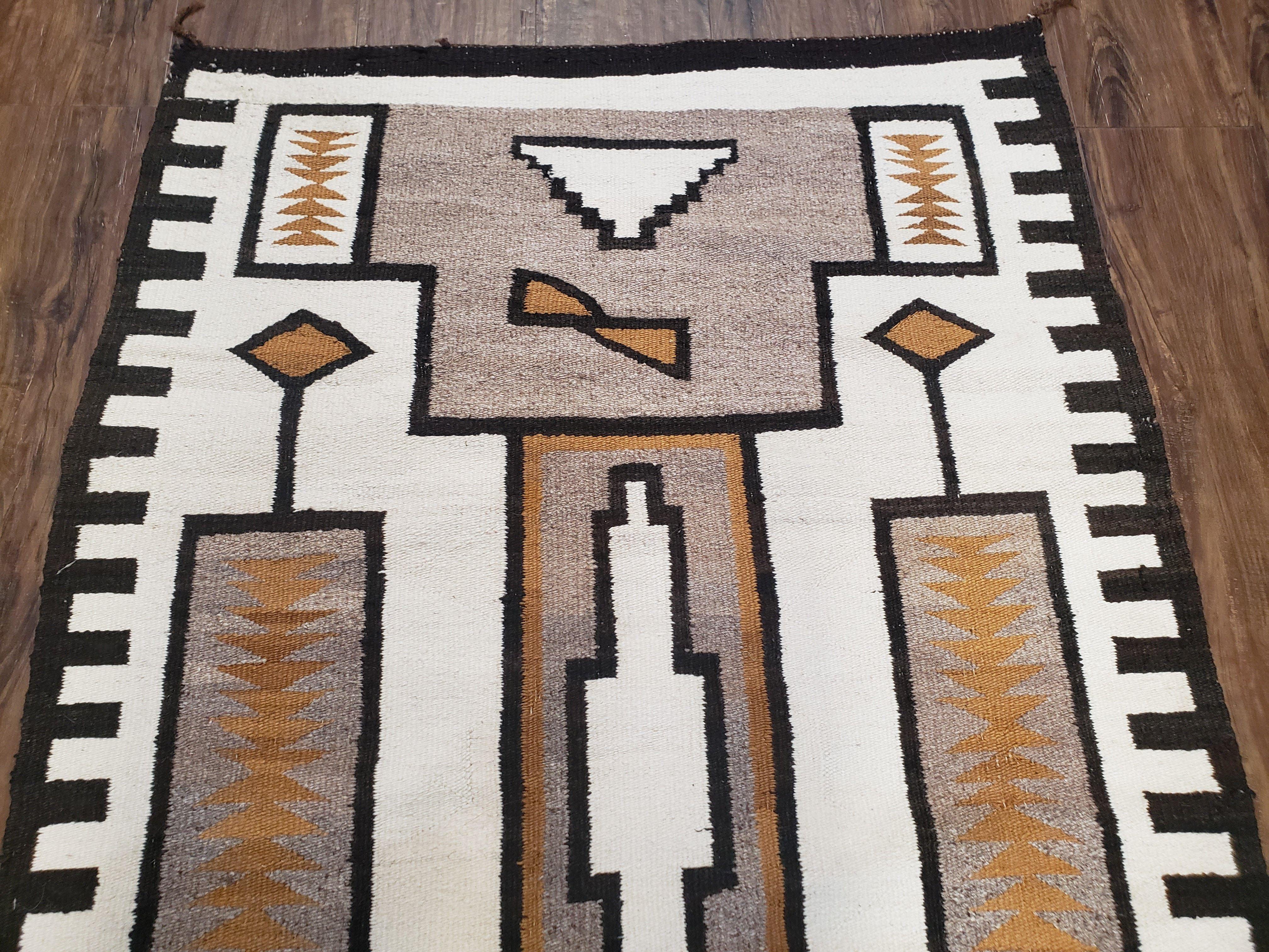 Antique Navajo Rug 3x5, Collectible Native American Blanket, Wool Hand Woven, Ivory Black Indian Tribal Rug, Vintage Navajo Textile - Jewel Rugs