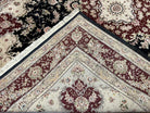 Pak Persian Rug 8.8 x 10.6, Floral Medallion, Wool and Silk Hand Knotted Fine Oriental Carpet, Elegant Rug, Black Gray Burgundy, Room Sized - Jewel Rugs