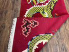 Vintage Chinese Dragon Rug 3 x 6.8, Handmade Hand Knotted Red Chinese Carpet with Gold Dragon, Art Deco Peking Soft Chinese Rug Runner - Jewel Rugs