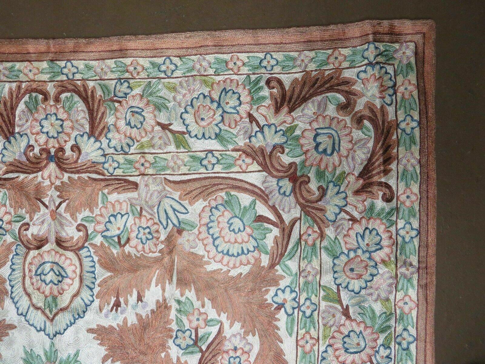 4' X 6' Vintage Embroidery Hand Stitched Rug Silk On Cotton India Backing Nice - Jewel Rugs