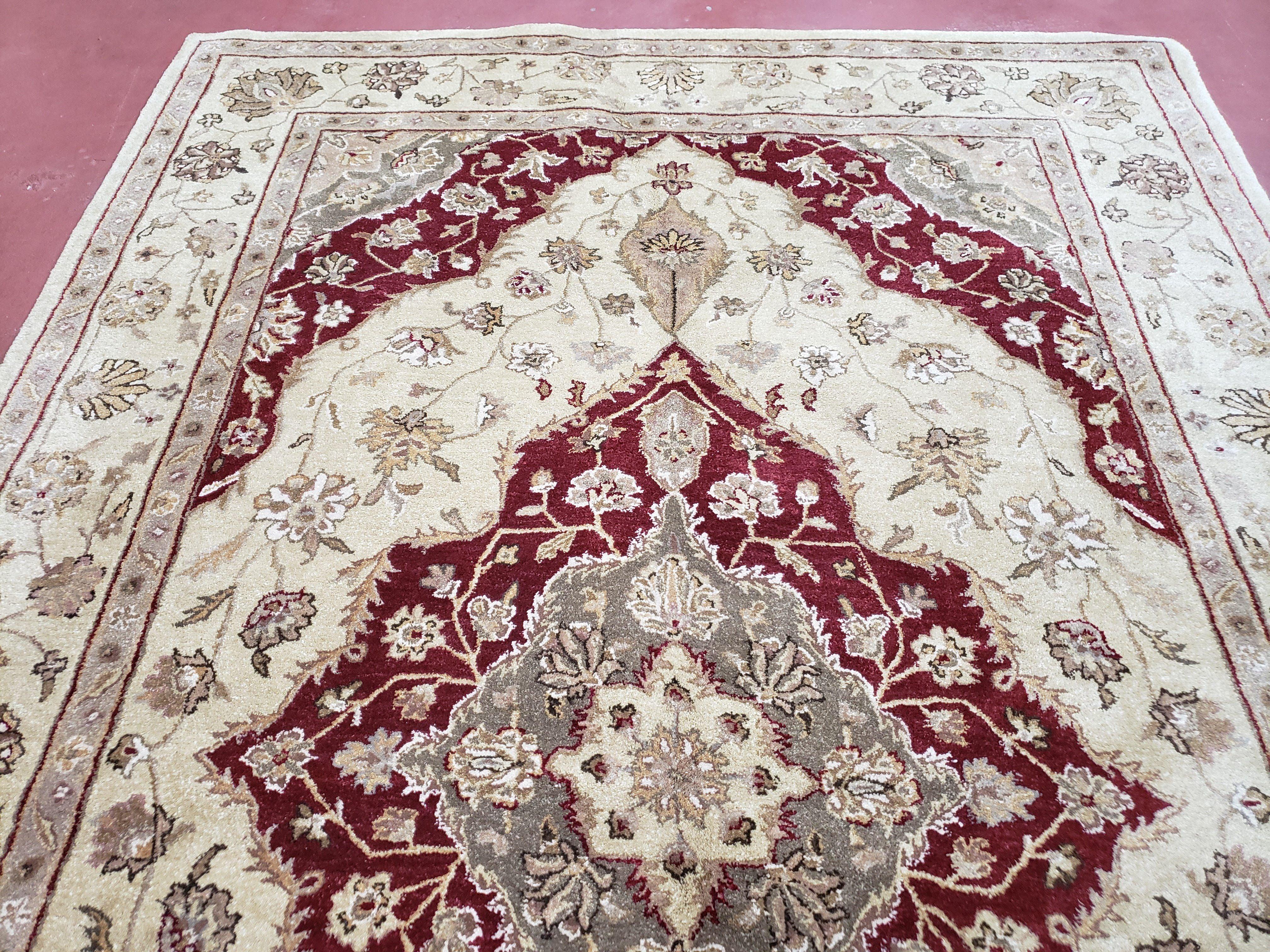 6x9 Oriental Rug, Floral Medallion, Traditional Rug, Beige and Maroon Carpet, 6 x 9 Rug, Medium Size Rug, Wool Rug, Hand Tufted Rug - Jewel Rugs