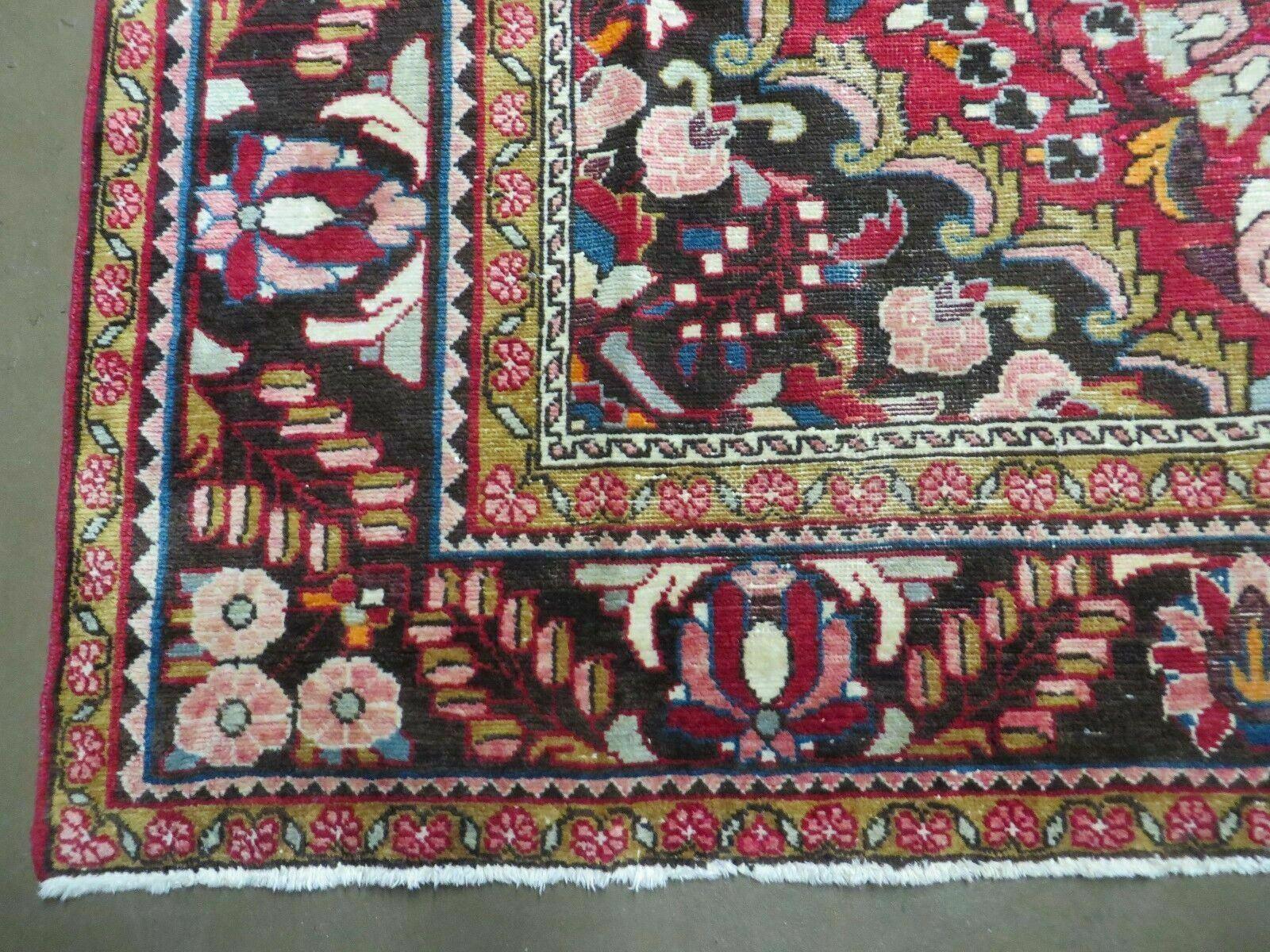 7' X 10' Antique Handmade Indian Agra Wool Rug Hand Knotted Vegetable Dyes Red - Jewel Rugs