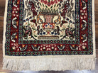 Small Indo Persian Rug 2x3 ft, Wool with Silk Highlights, Animal Pictorial Motifs Birds Vase Flowers, Cream and Maroon, Hand Knotted Fine - Jewel Rugs