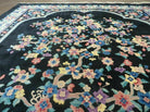 8' x 10' Vintage Handmade Art Deco Plush Chinese Wool Rug center Flower Black - Jewel Rugs