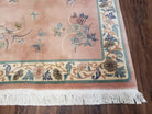 Chinese Carving Rug 3'9" x 5' 9", Vintage Handmade Art Deco Rug 90 Line Carpet, 4x6, Pink Cream Teal, Flowers Butterflies, Pretty, Soft Pile - Jewel Rugs