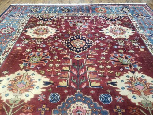 8' X 11' Vintage Handmade Indian Heriz Oriental Wool Rug Nice Vegetable Dye Red - Jewel Rugs