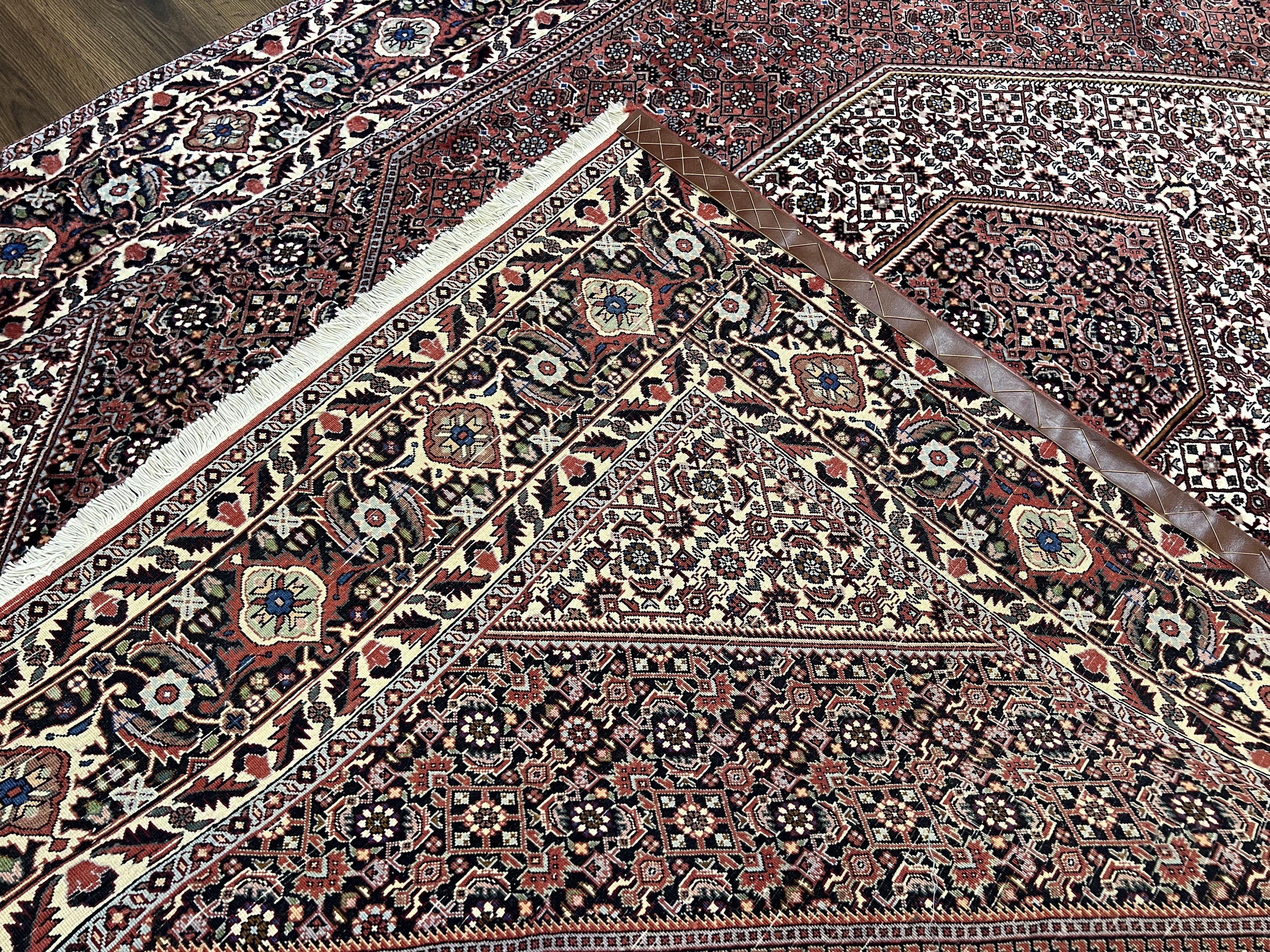 Beautiful Persian Rug 6x8 ft, Herati Mahi Bidjar, Ivory Rust Red Navy Blue Jewel Colors, Highly Detailed Very Fine Handmade Wool Oriental Rug - Jewel Rugs