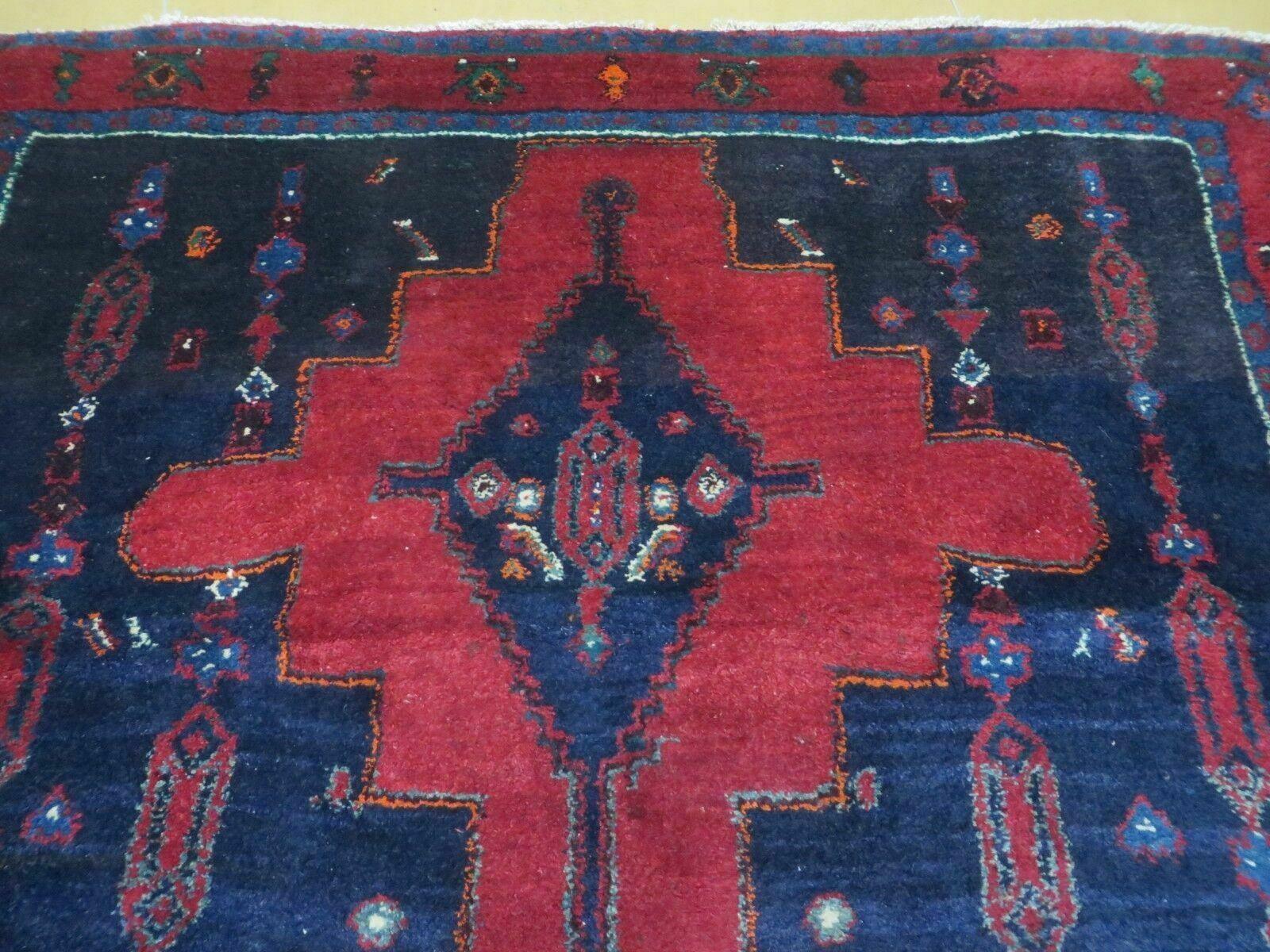 5' X 9' Antique Handmade India Geometric Oriental Wool Rug Veg Dyes Red Blue - Jewel Rugs