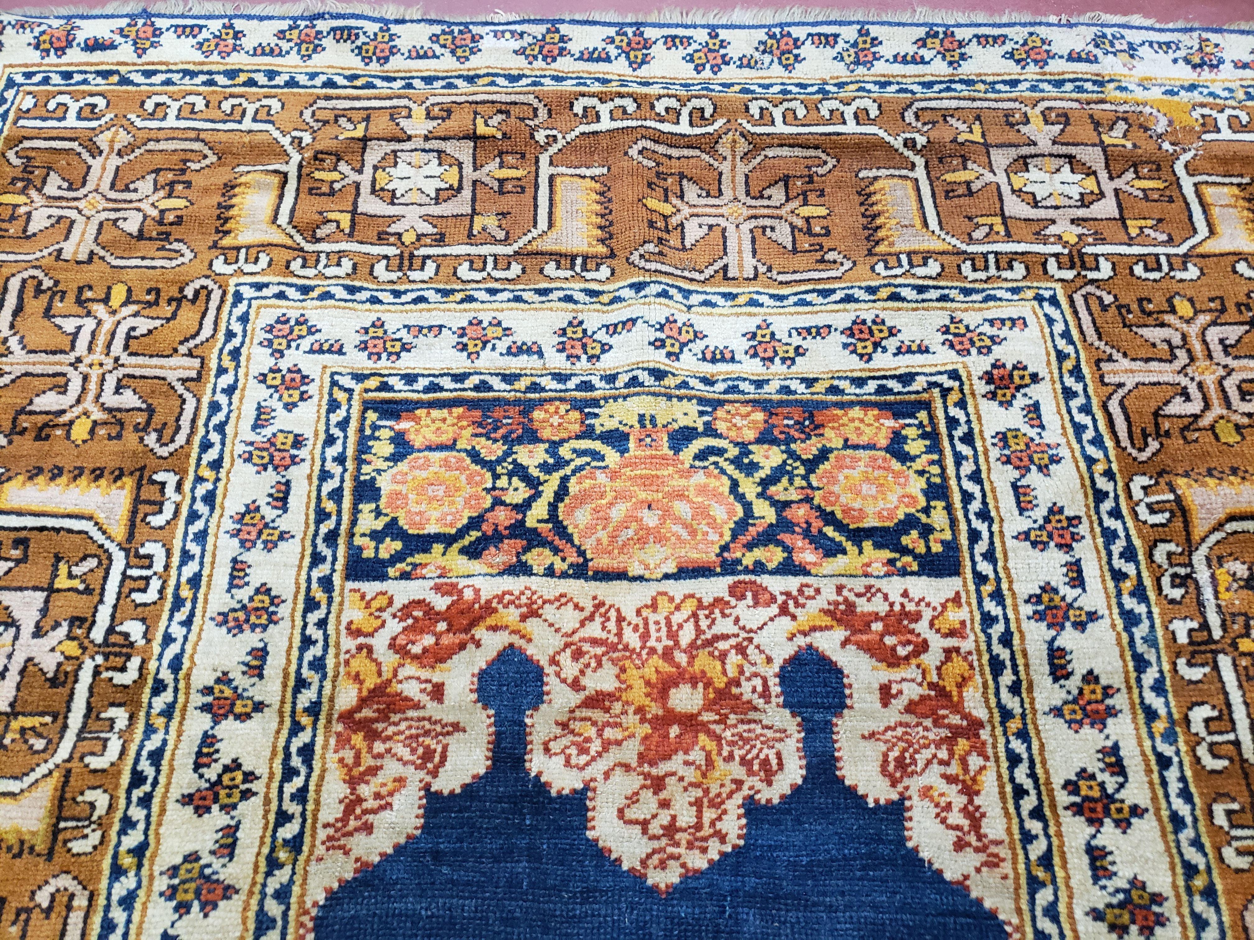 Antique Turkish Anatolian Ghiordes Prayer Rug, Twin Mihrabs, Rare Collectible Oriental Rug, Early 20th Century Prayer Rug, 3'9" x 5'2" - Jewel Rugs