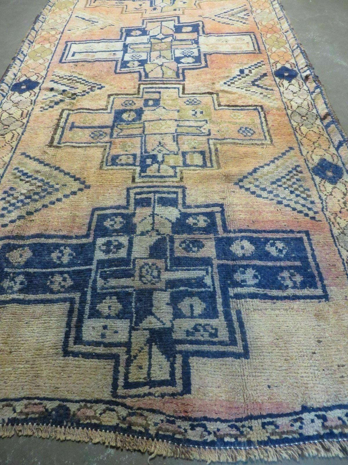 4' X 11' Antique Handmade Turkish Geometric Oriental Wool Corridor Rug Nice - Jewel Rugs